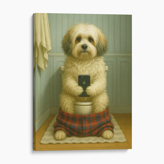 Havanese Dog On The Phone On The Toilet