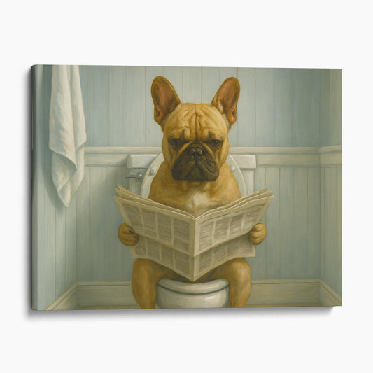 French Bulldog Reading The Newspaper On The Toilet