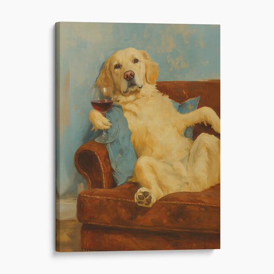 Golden Retriever Dog With A Glass Of Wine