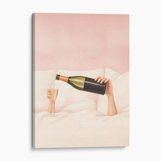 Girl Drinking Champagne In Bed