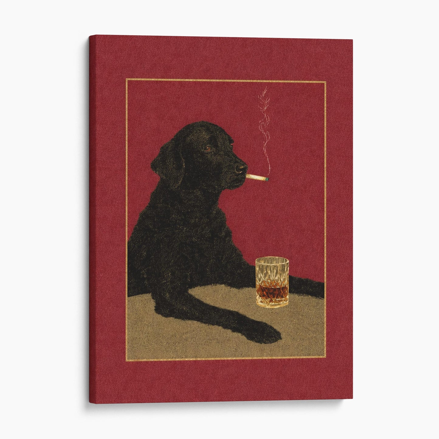 Black Labrador Retriever With A Cigarette & A Drink