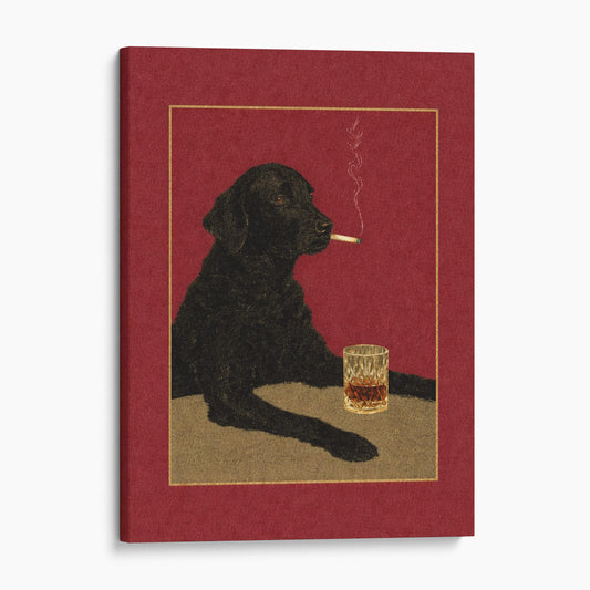 Black Labrador Retriever With A Cigarette & A Drink