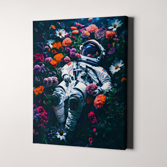 Astronaut Lying in Bed of Flowers