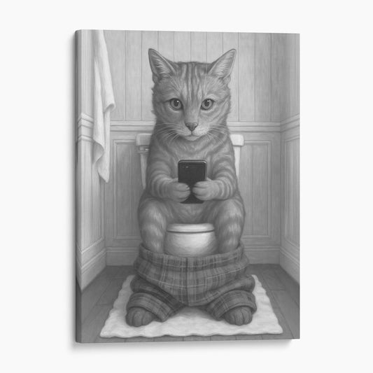 Cat On The Phone On The Toilet