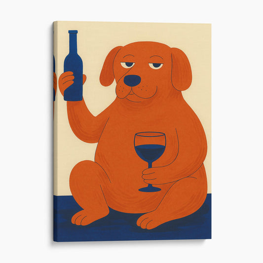Dog Drinking Wine Mid Century Modern