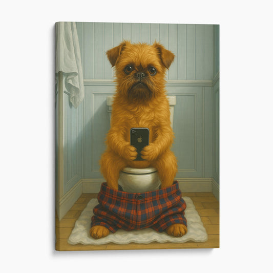 Brussels Griffon Dog On The Phone On The Toilet