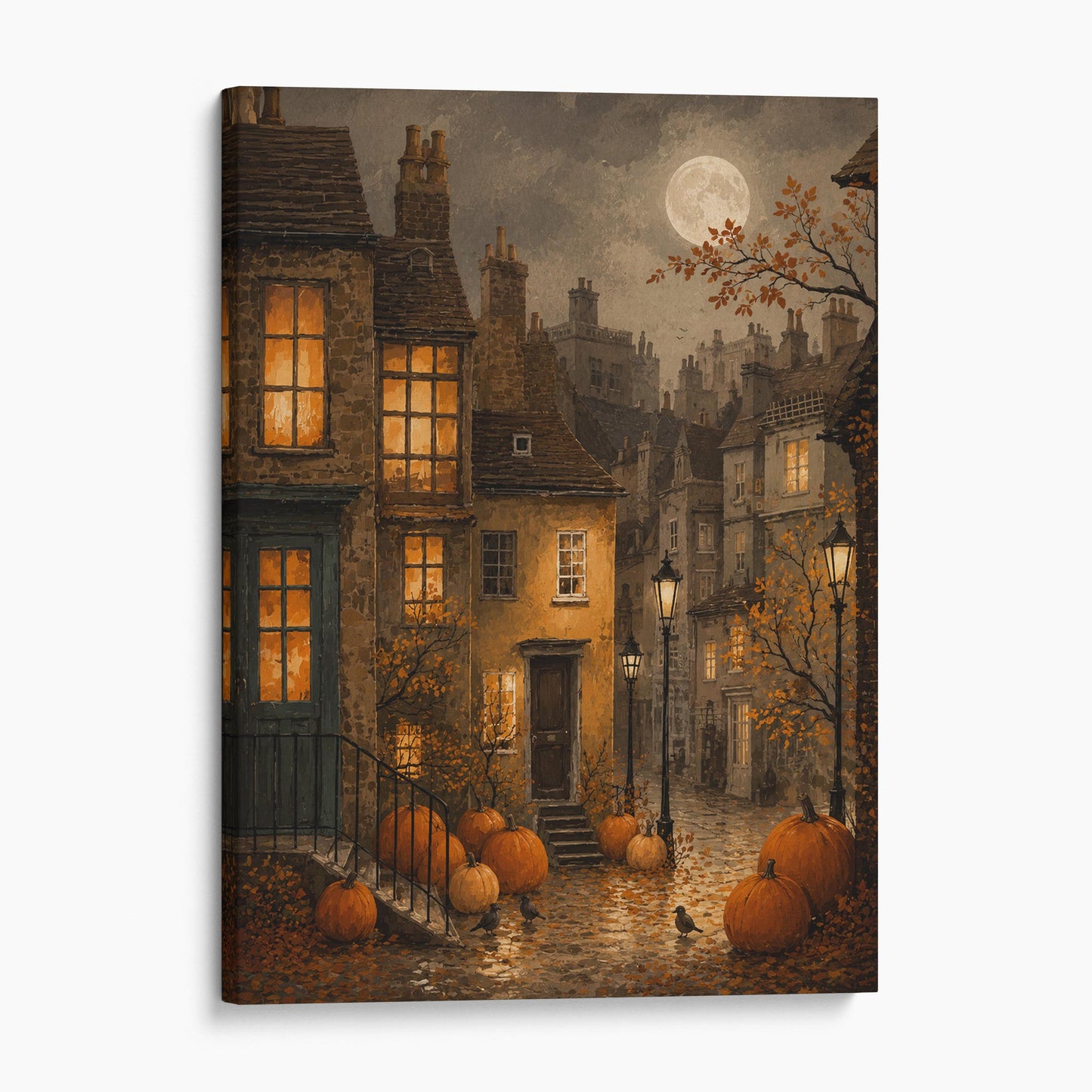 Moonlit Autumn Village Alley
