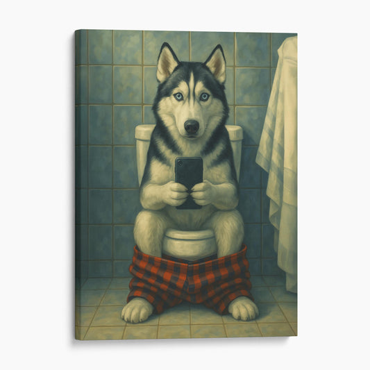 Husky On The Phone On The Toilet