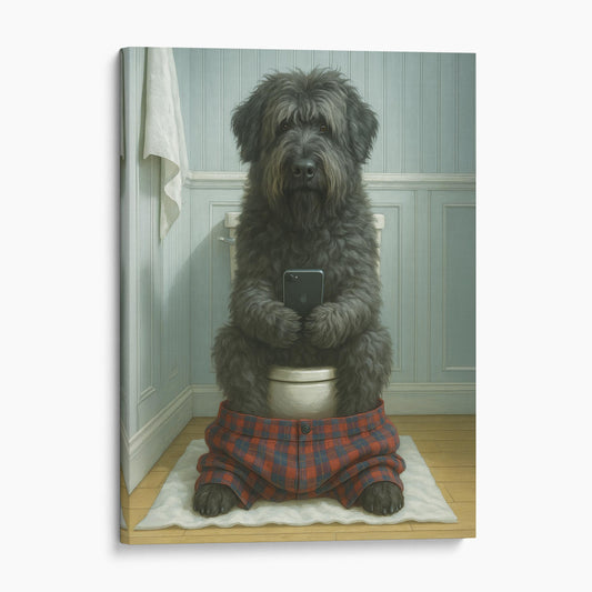 Bouvier des Flandres Dog On The Phone On The Toilet