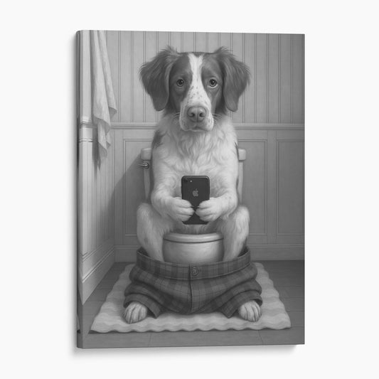 Brittany Dog On The Phone On The Toilet