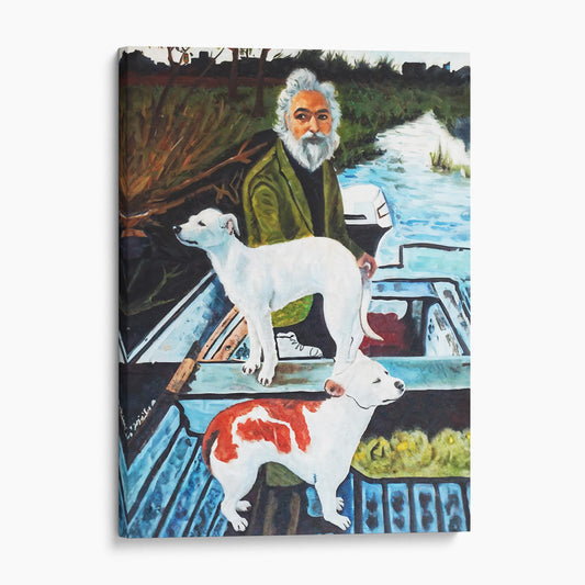 Goodfellas Old Man In Boat With Dogs Painting