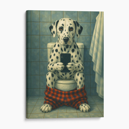 Dalmatian Dog On The Phone On The Toilet