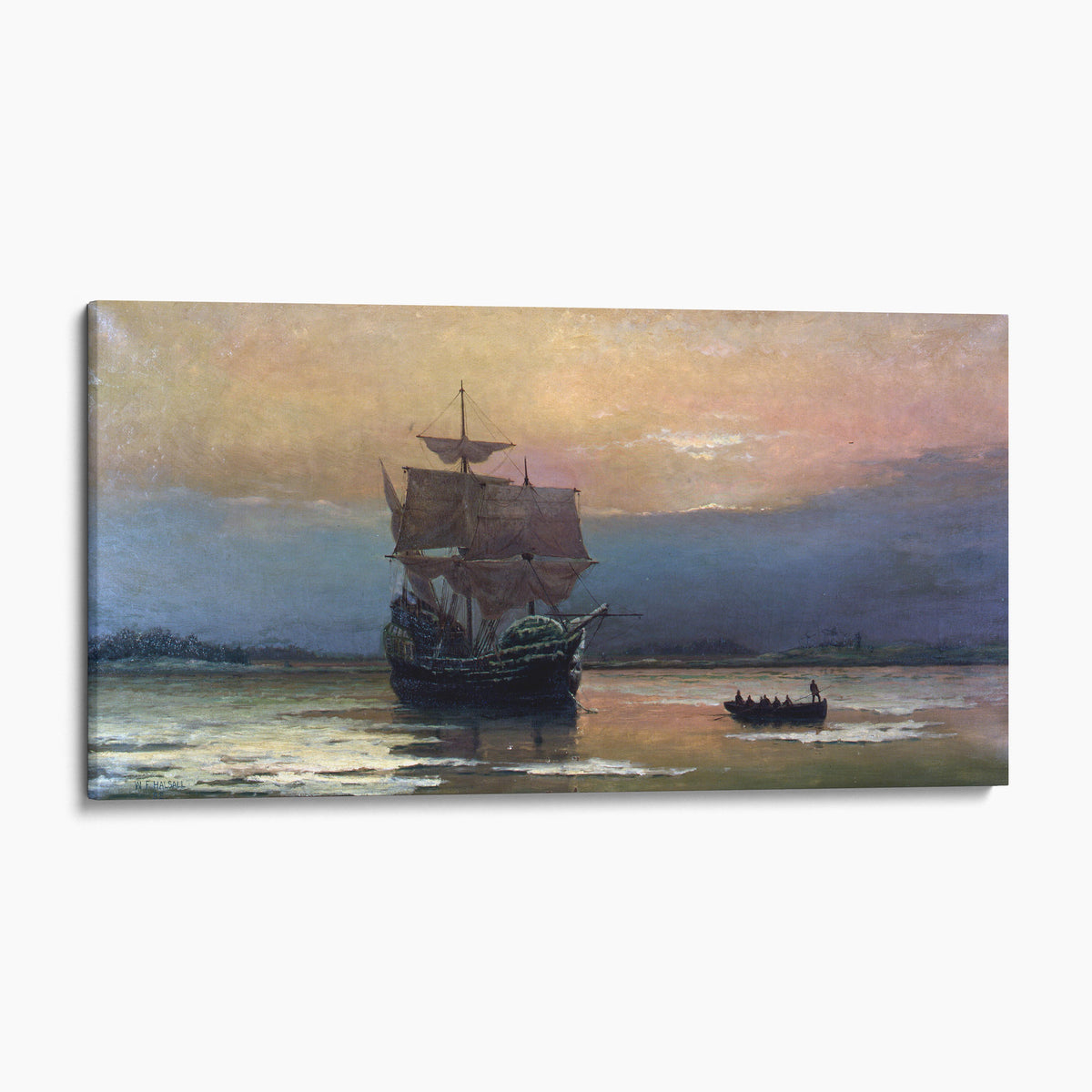 The Mayflower on Her Arrival in Plymouth Harbor by William Halsall (1882)