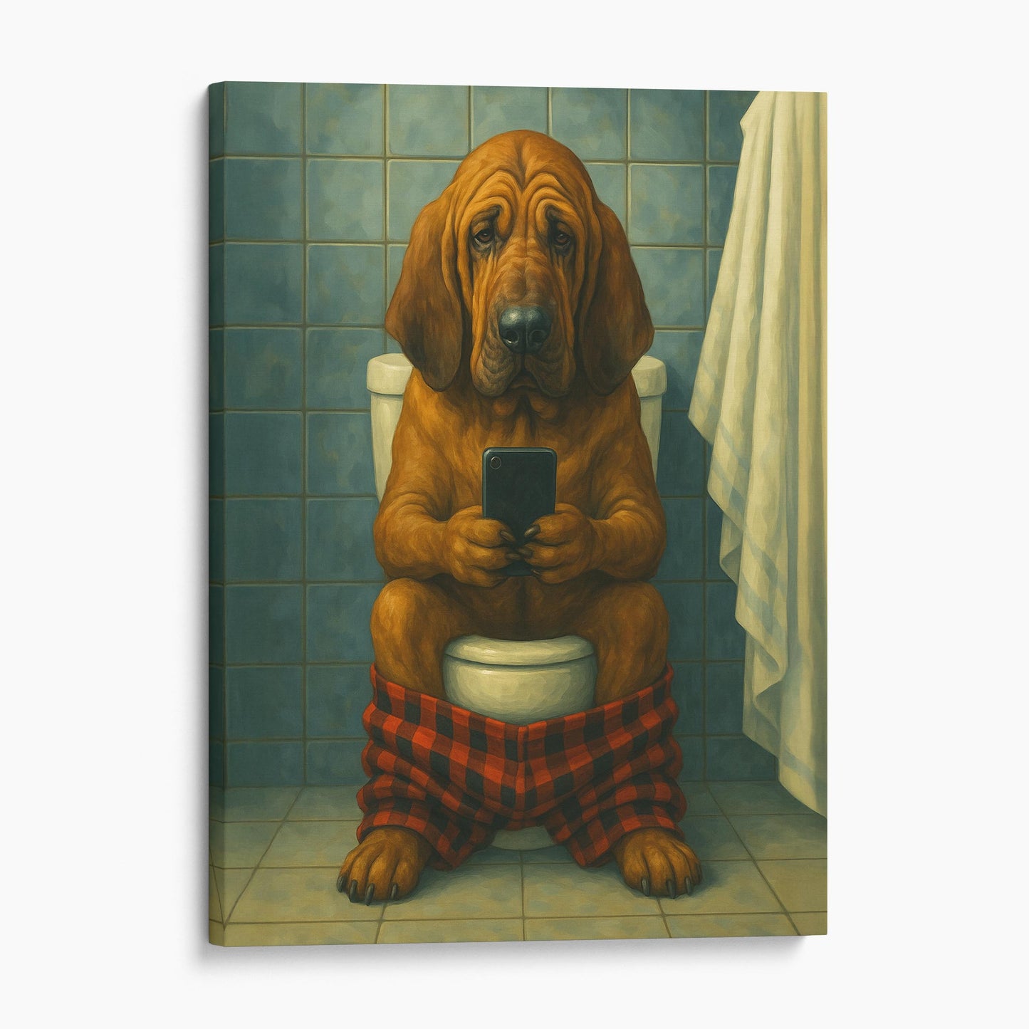 Bloodhound Dog On The Phone On The Toilet