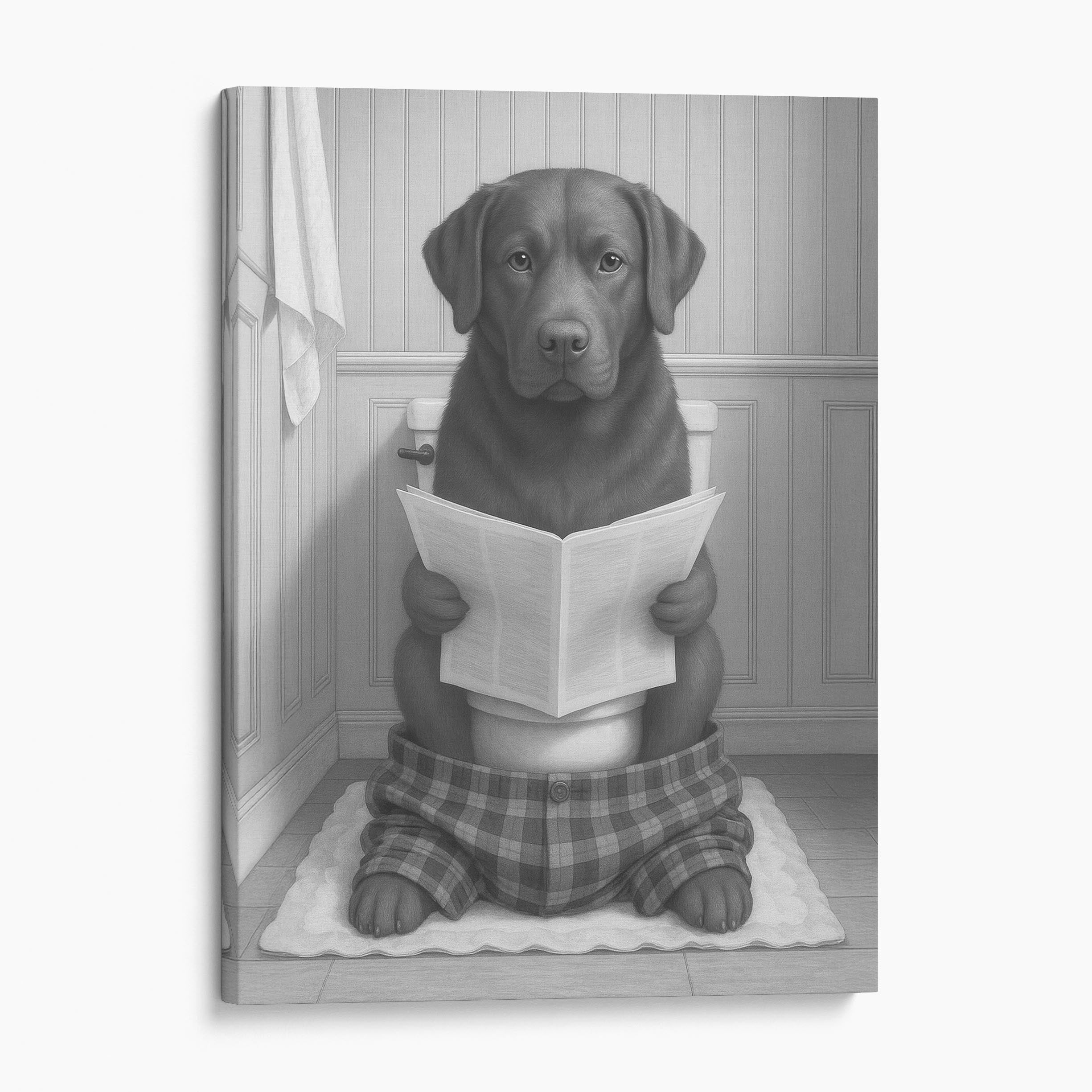 Chocolate Labrador Dog Reading The Newspaper On The Toilet Canvas Wall ...