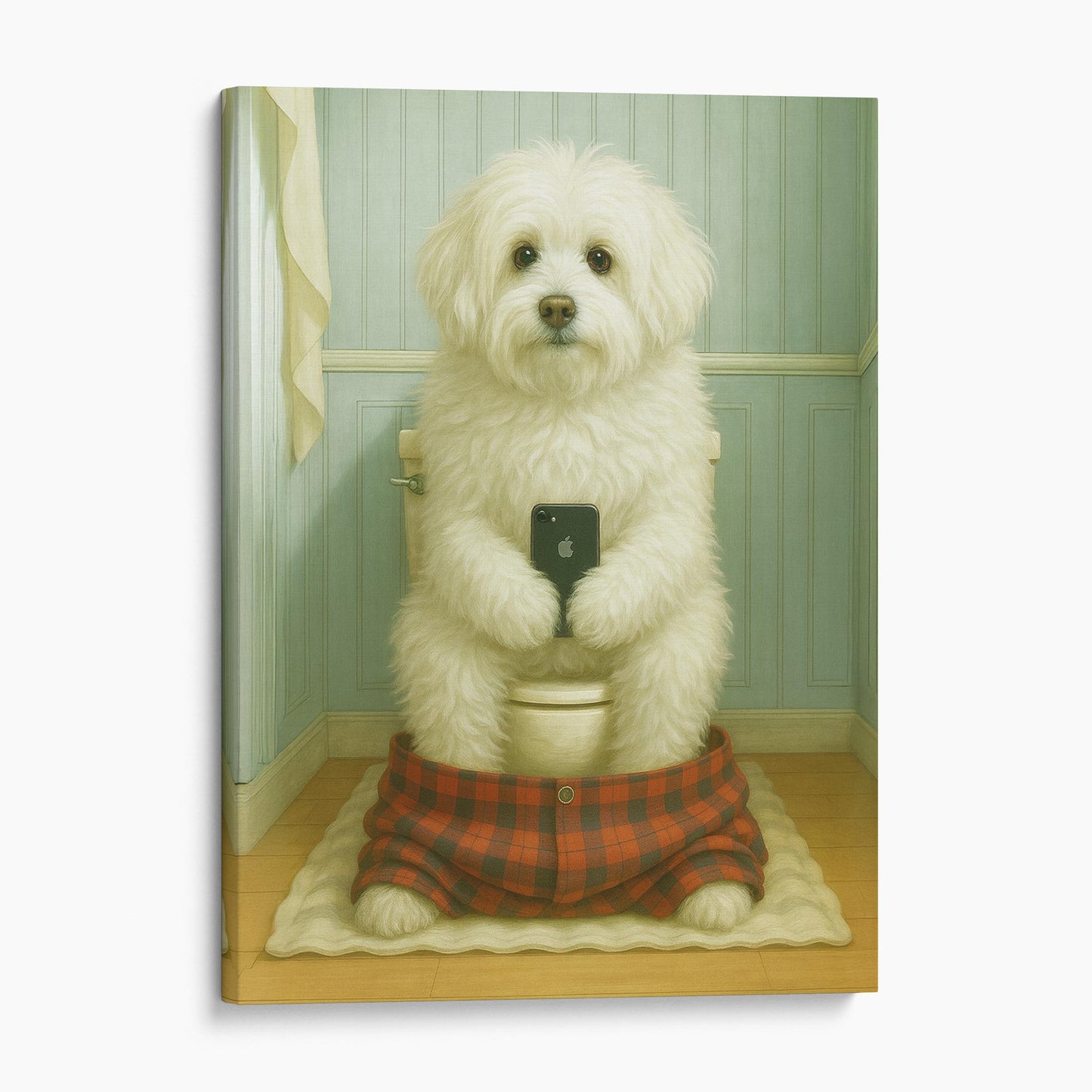 Coton de Tulear Dog On The Phone On The Toilet