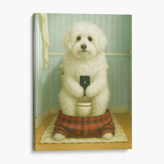 Coton de Tulear Dog On The Phone On The Toilet