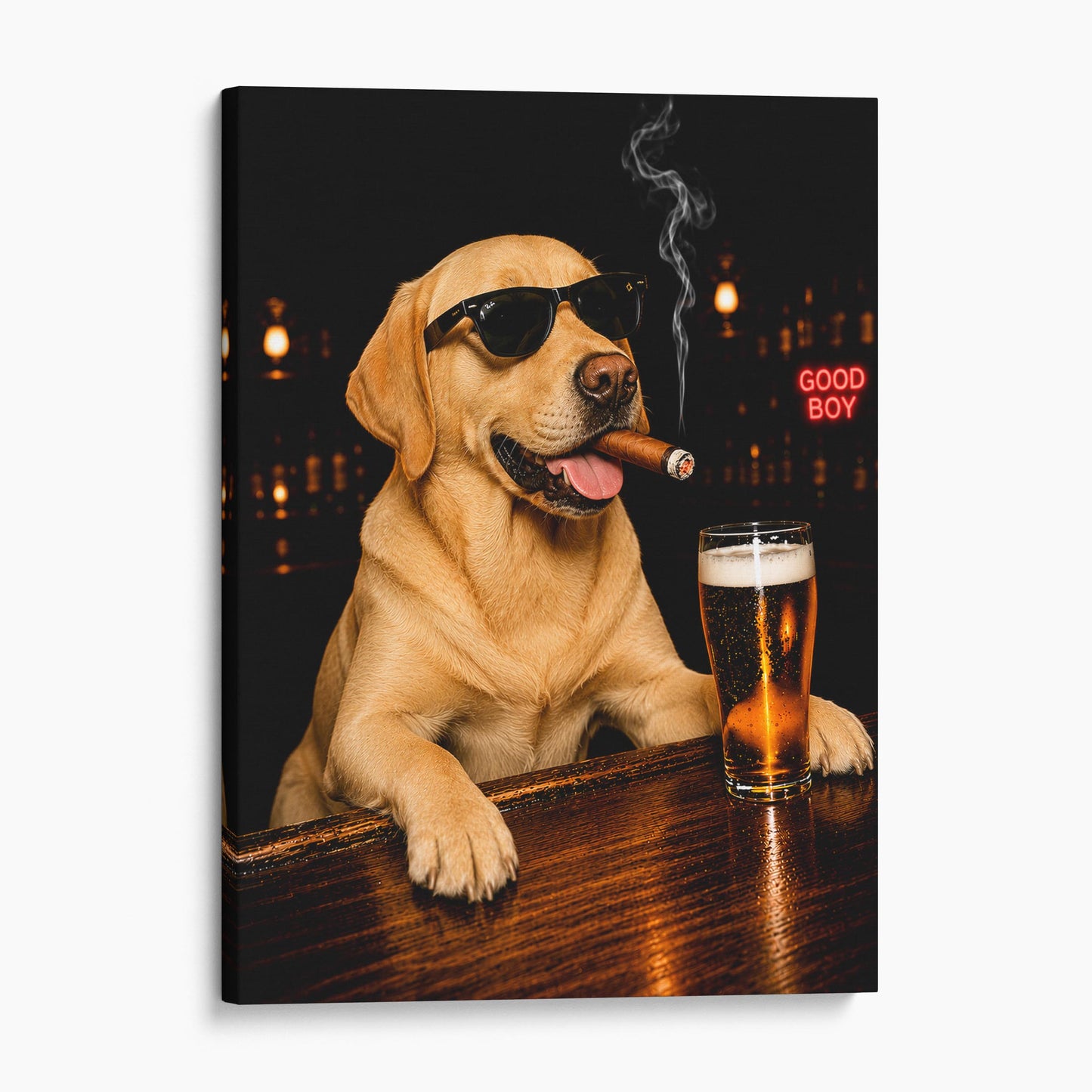 Yellow Labrador Beer And A Cigar