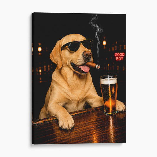 Yellow Labrador Beer And A Cigar