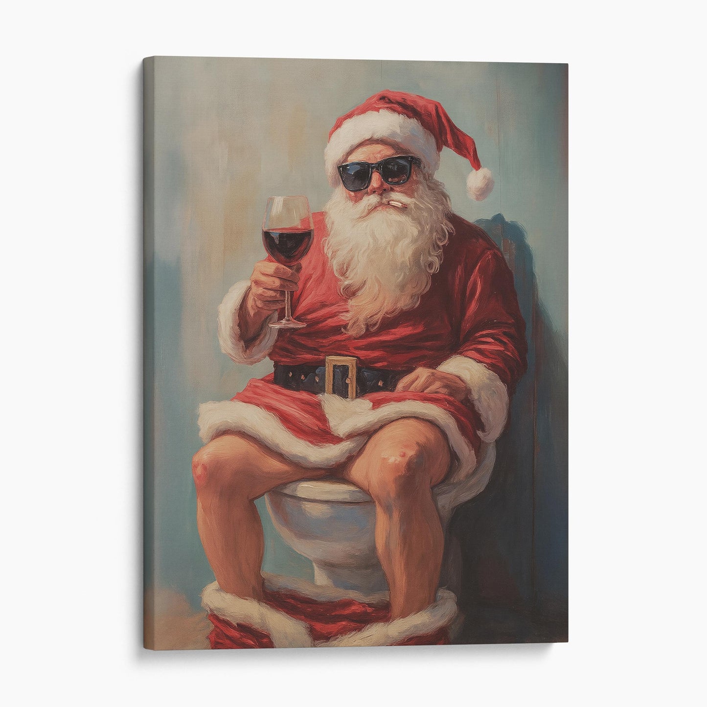 Santa Claus Smoking & Drinking Wine On The Toilet