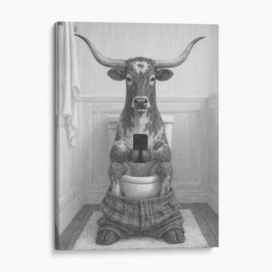 Texas Longhorn On The Phone On The Toilet