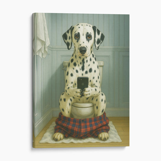 Dalmatian Dog On The Phone On The Toilet