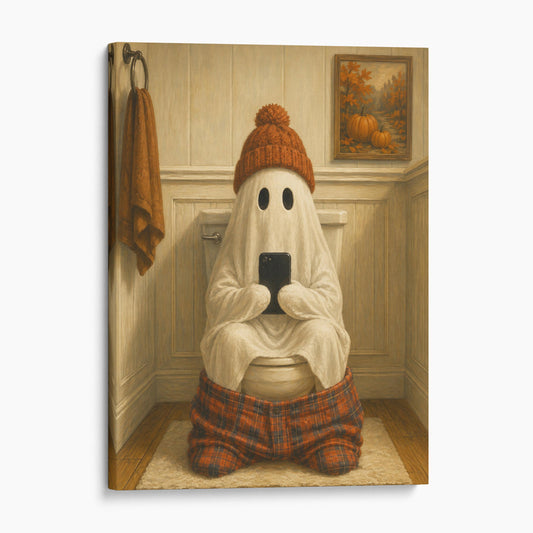 Cozy Ghost On The Phone On The Toilet