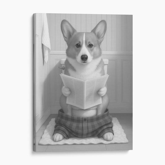 Corgi Dog Reading The Newspaper On The Toilet