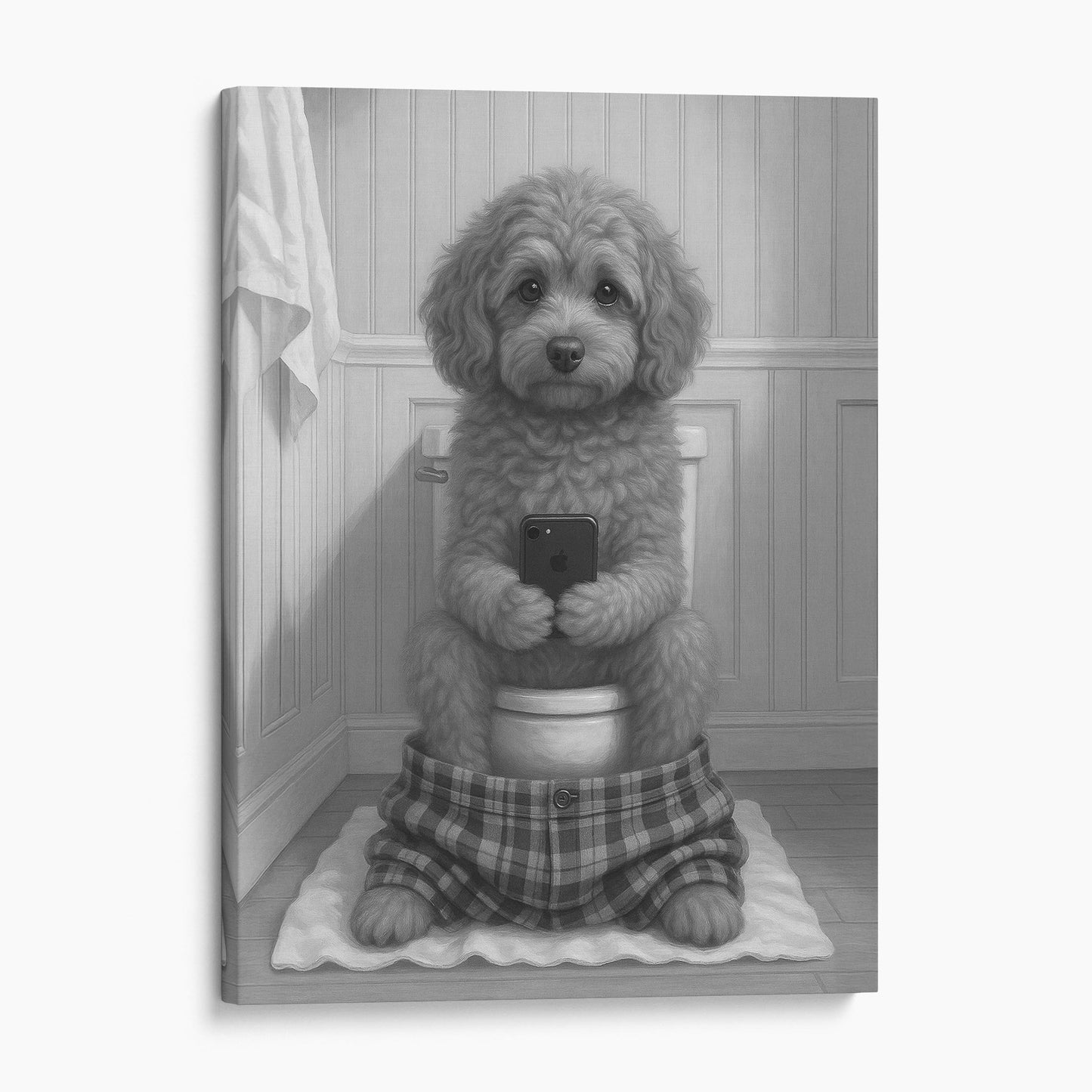 Cavapoo On The Phone On The Toilet