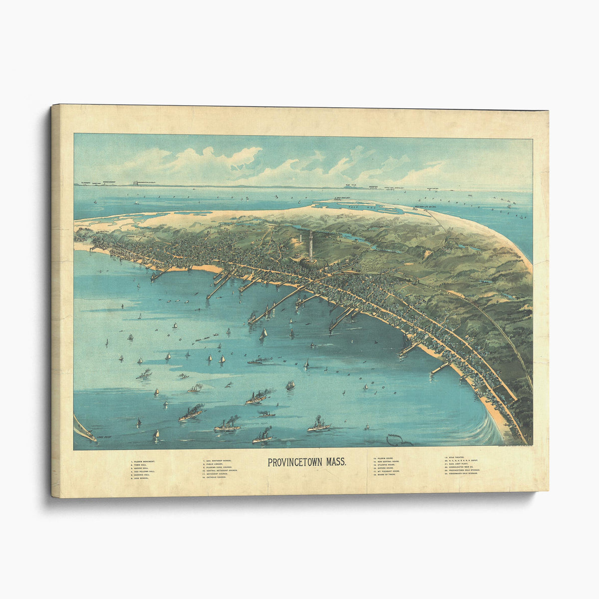 Provincetown Massachusetts Birds Eye View Vintage Map