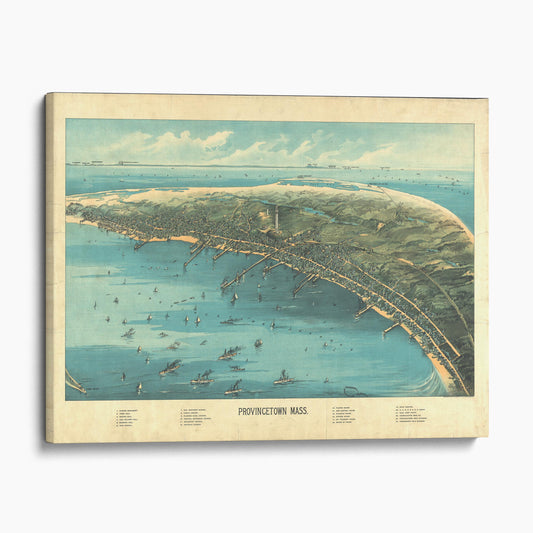 Provincetown Massachusetts Birds Eye View Vintage Map