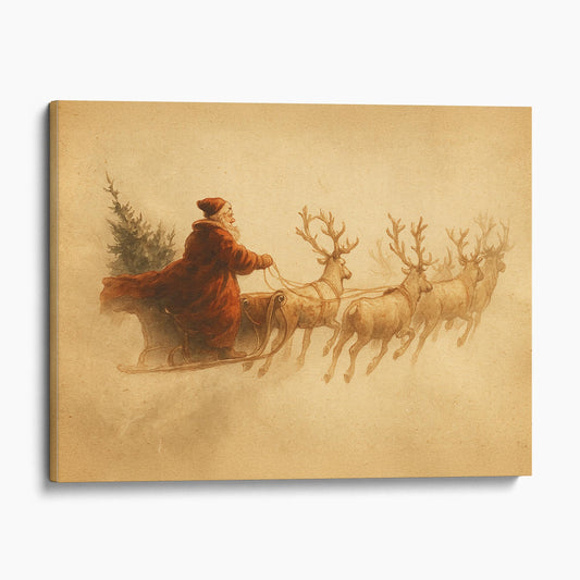 Vintage Santa Claus Sleigh With Reindeer