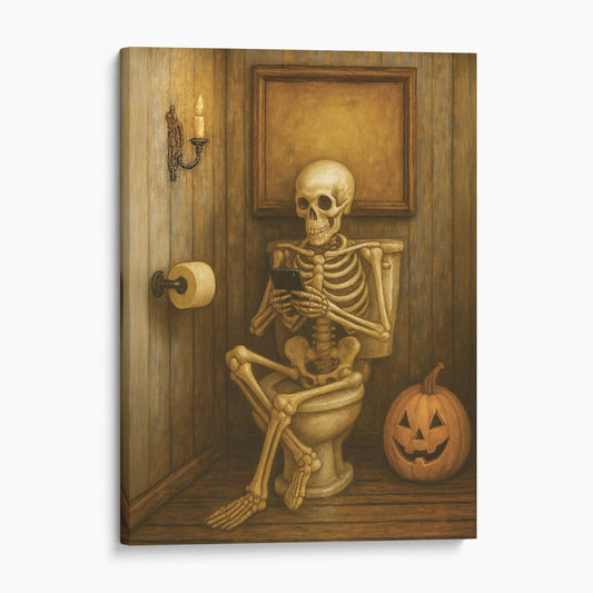 Skeleton On The Phone On The Toilet