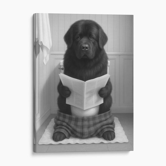 Newfoundland Dog Reading The Newspaper On The Toilet