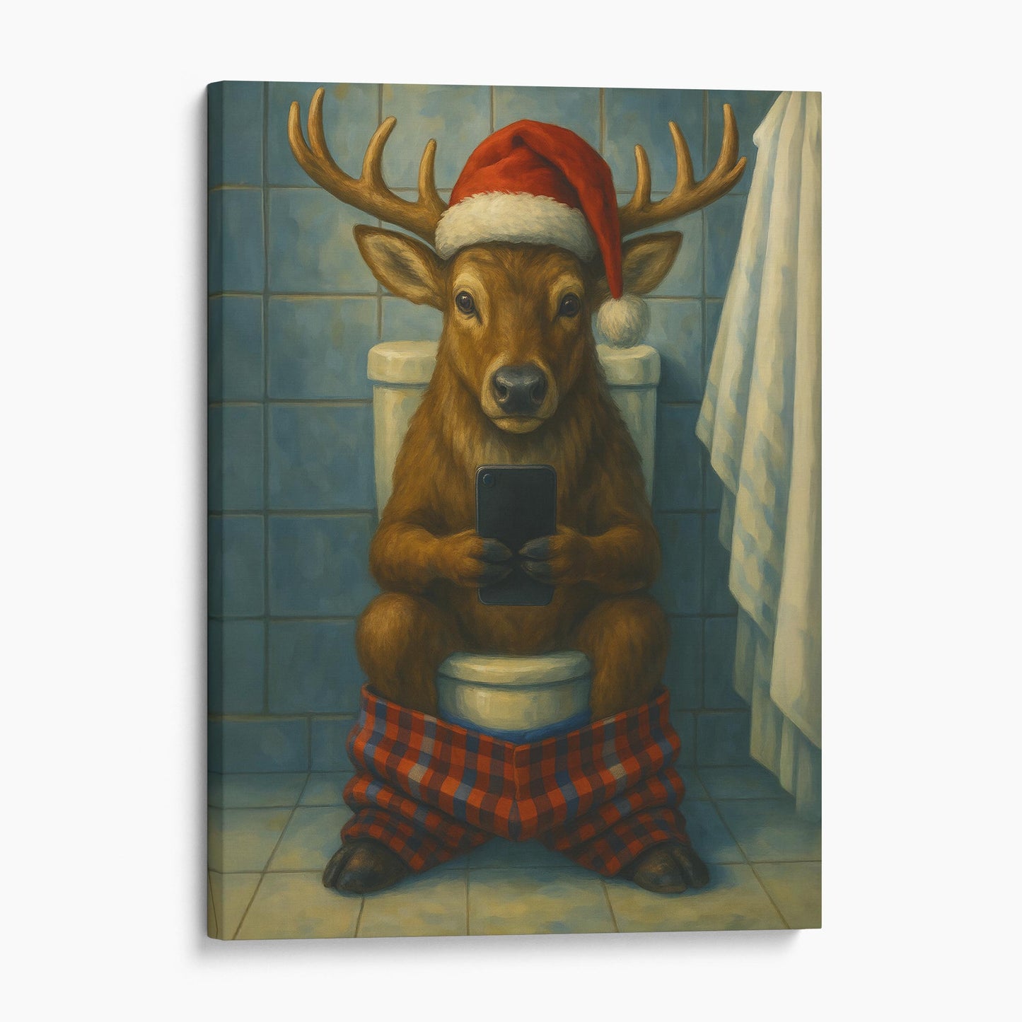Reindeer On The Phone On The Toilet
