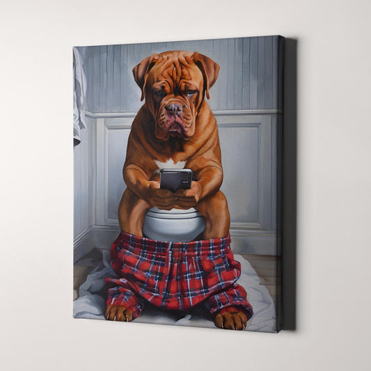 French Bordeaux Mastiff On The Phone On The Toilet