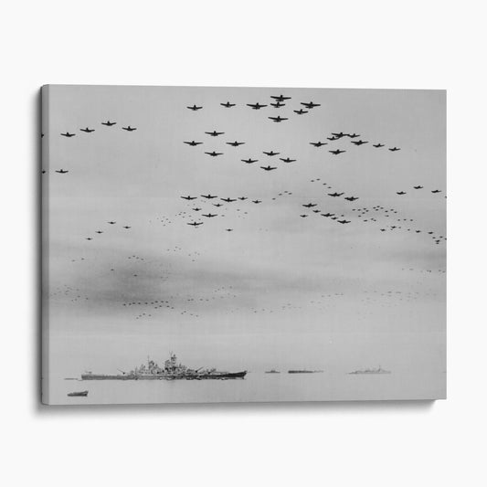 U.S. F4U and F6F Planes over the USS Missouri, off Japan, September 2, 1945