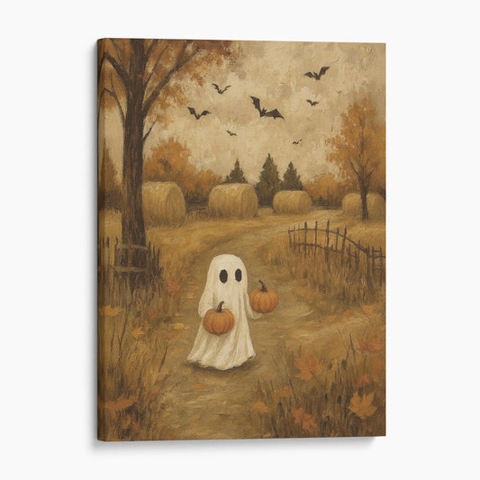 Ghost In Autumn Field With Pumpkins