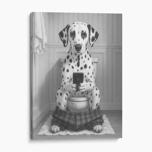 Dalmatian Dog On The Phone On The Toilet