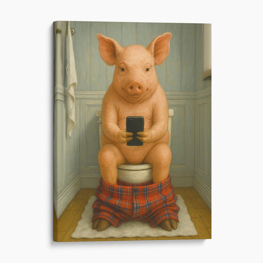Pig On The Phone On The Toilet