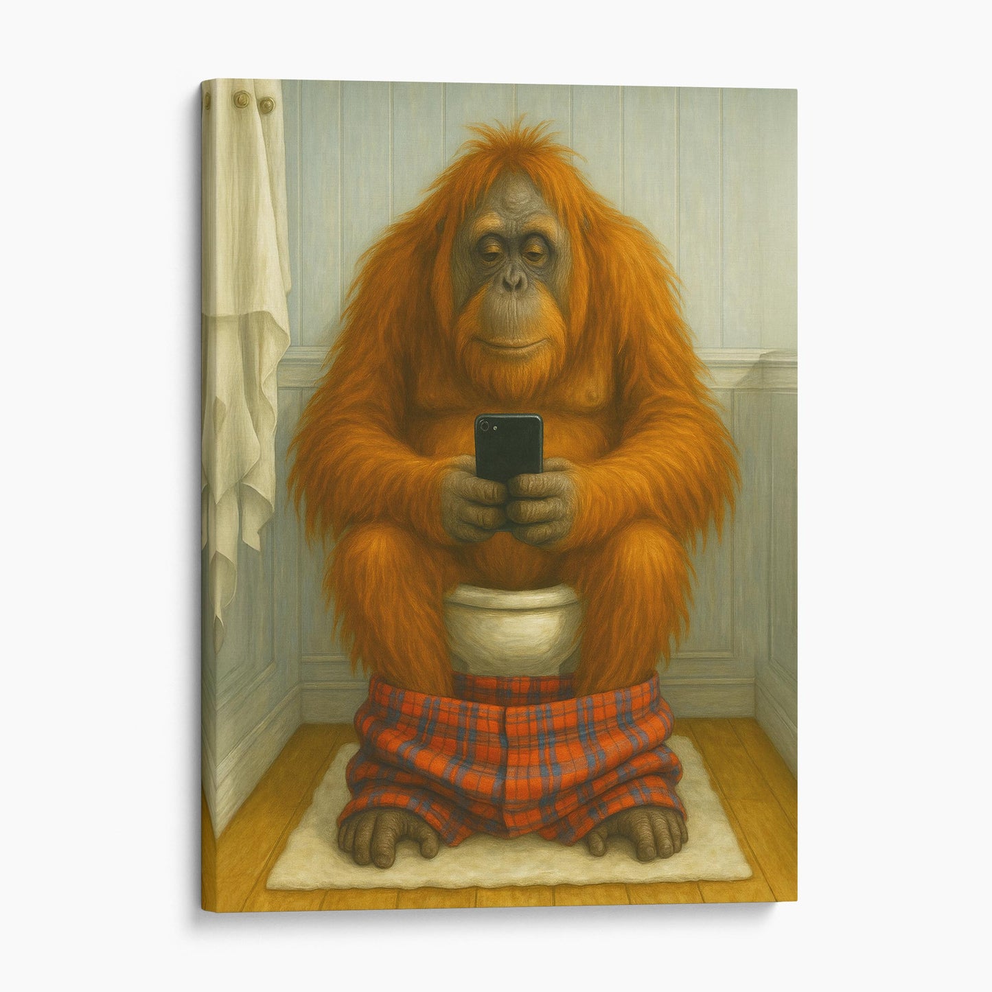 Orangutan On The Phone On The Toilet