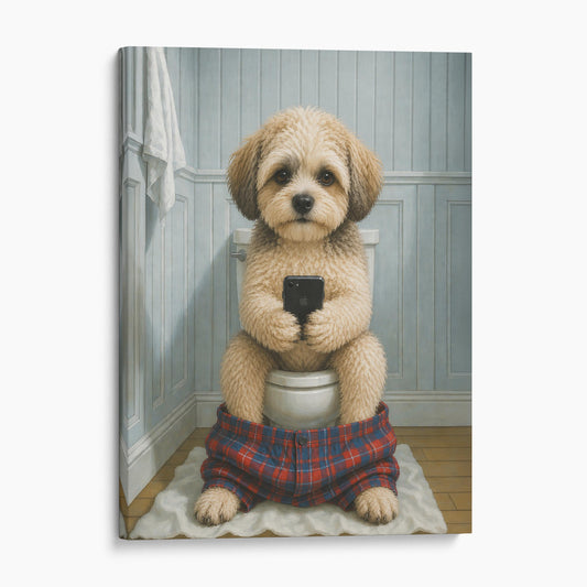 Shih-Poo Dog On The Phone On The Toilet