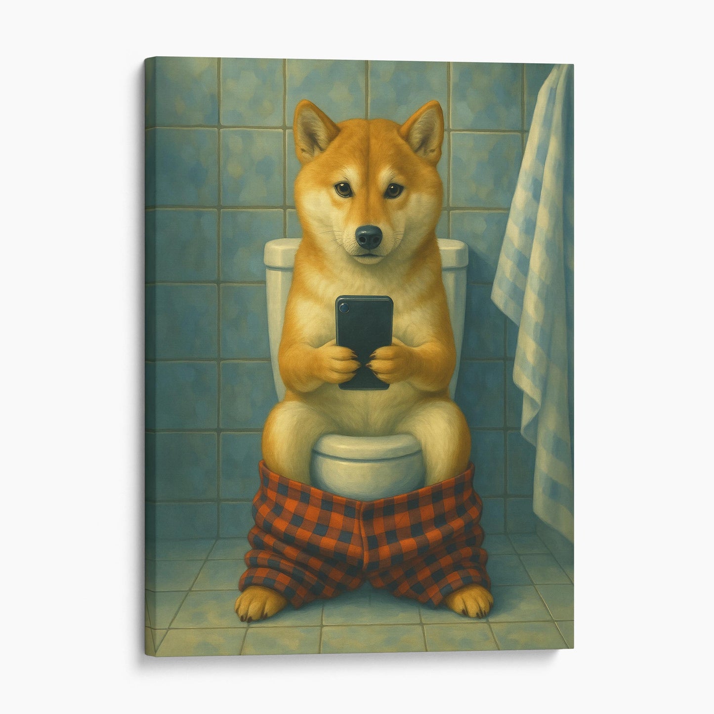 Shiba Inu On The Phone On The Toilet
