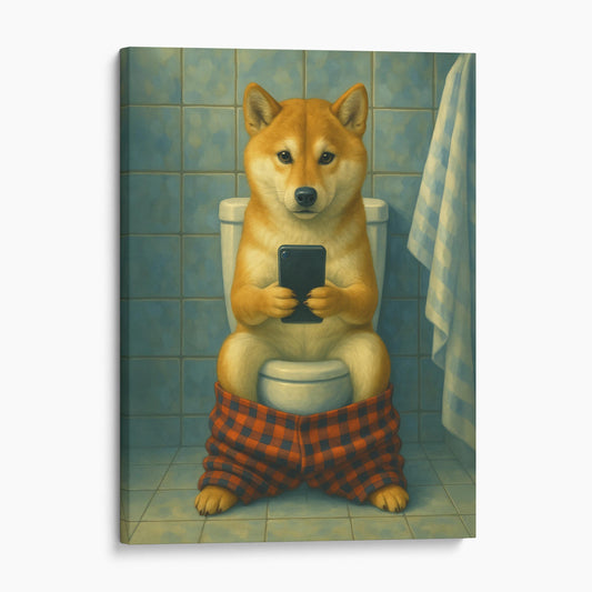 Shiba Inu On The Phone On The Toilet