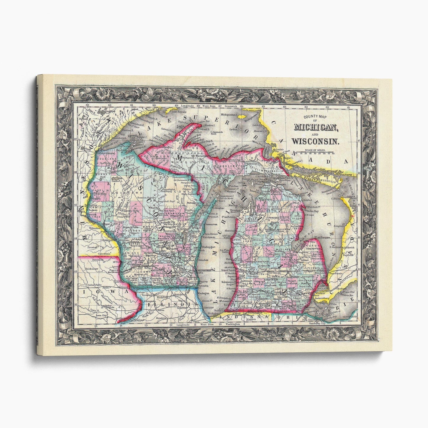 Vintage Map Of Michigan And Wisconsin