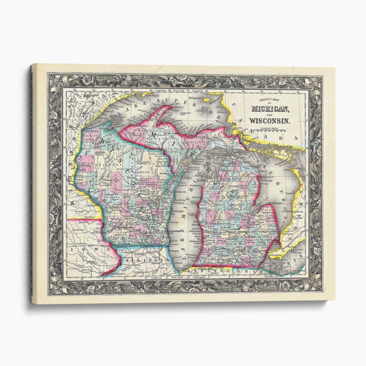 Vintage Map Of Michigan And Wisconsin