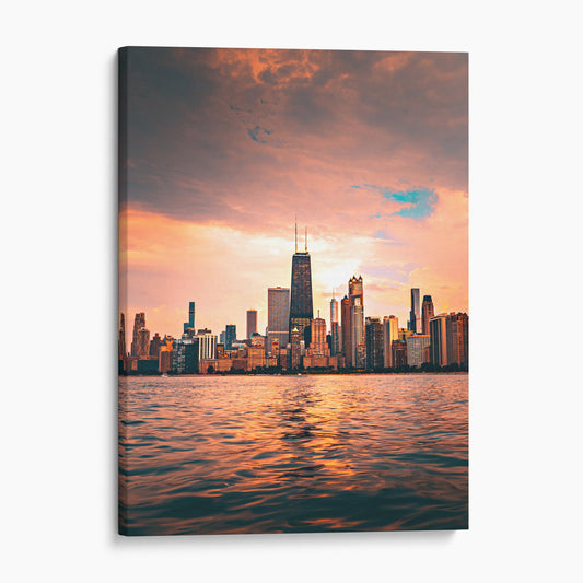 Chicago City Skyline Over Lake Michigan