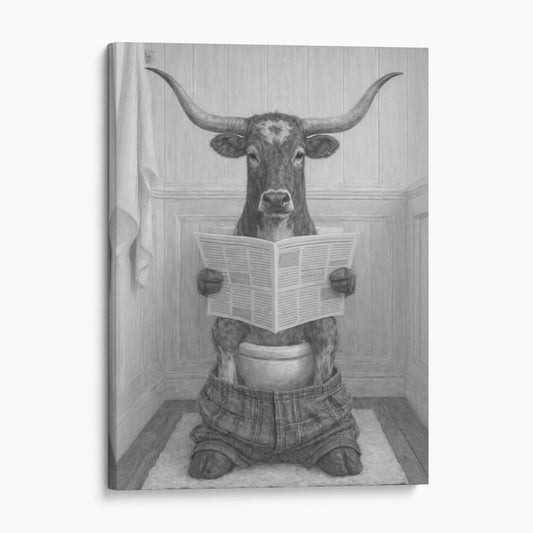 Texas Longhorn Reading The Newspaper On The Toilet