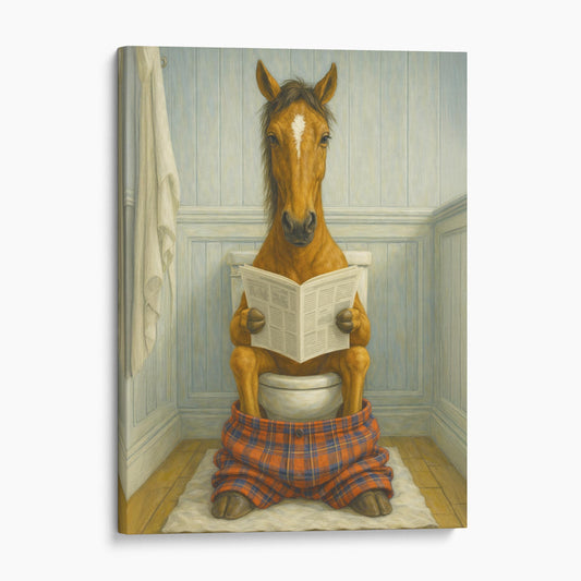 Horse Reading The Newspaper On The Toilet
