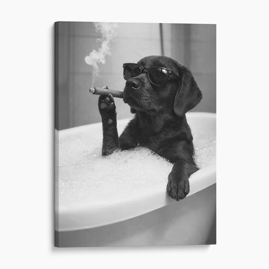 Black Labrador Retriever Dog Bathtub Cigar